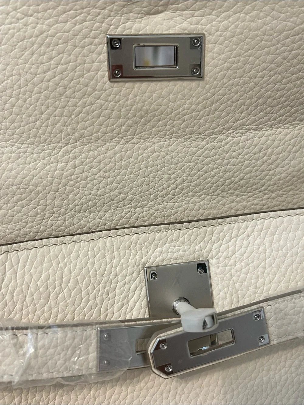 28cm Silver on Cream Top Handle Leather Satchel KL Style
